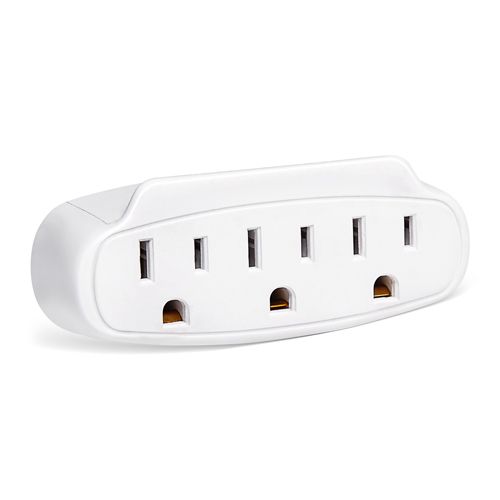 3 Outlet Grounded Wall Tap, White