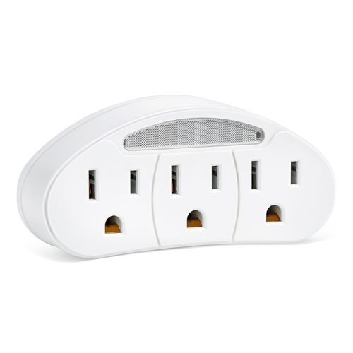 3 Outlet Grounded Wall Tap with Light, White