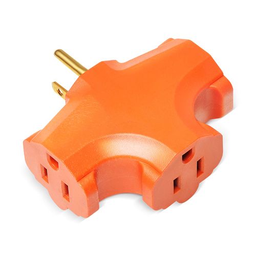 3 Outlet Heavy Duty Grounded Wall Tap Adapter, Orange