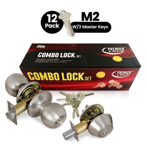 Stainless Steel Entry Door Knob Combo Lock Set with Deadbolt and 6 SC1 Keys- 12 Pack with 3 Master Keys (M2)