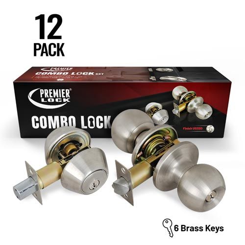 Stainless Steel Entry Door Knob Combo Lock Set with Double Cylinder Deadbolt and 72 KW1 Keys, (12-Pack, Keyed Alike)