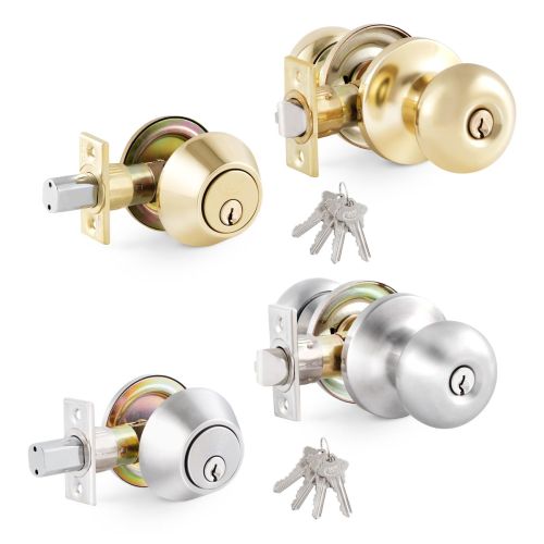Combo Lock Entry Knob - Flat Ball Style and Deadbolt - 4 SC1 Keys -  6 in 1 Drive - In Latch