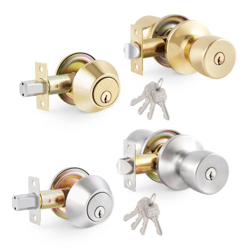 Combo Lock Entry Knob - Tulip Style and Deadbolt with 4 KW1 Keys, Keyed Alike in 3