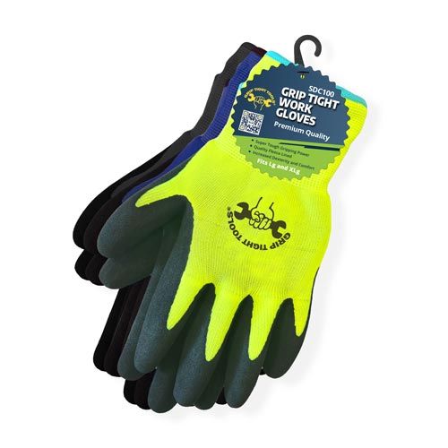 Grip Tight Work Gloves Fits Size Lrg/XLrg, Assorted Colors Navy Blue, Neon Green, Deep Black