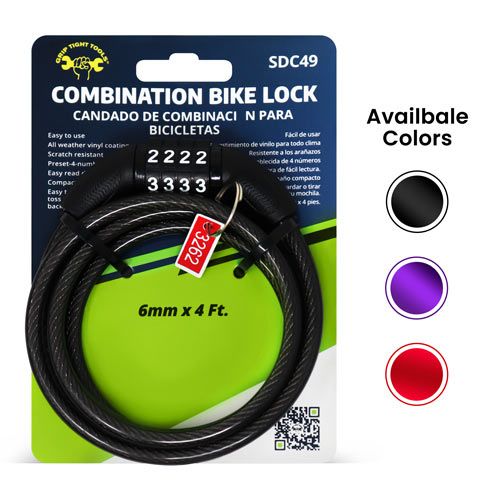 4 Ft. X 6mm Self - Coiling Cable Combination Bike Lock